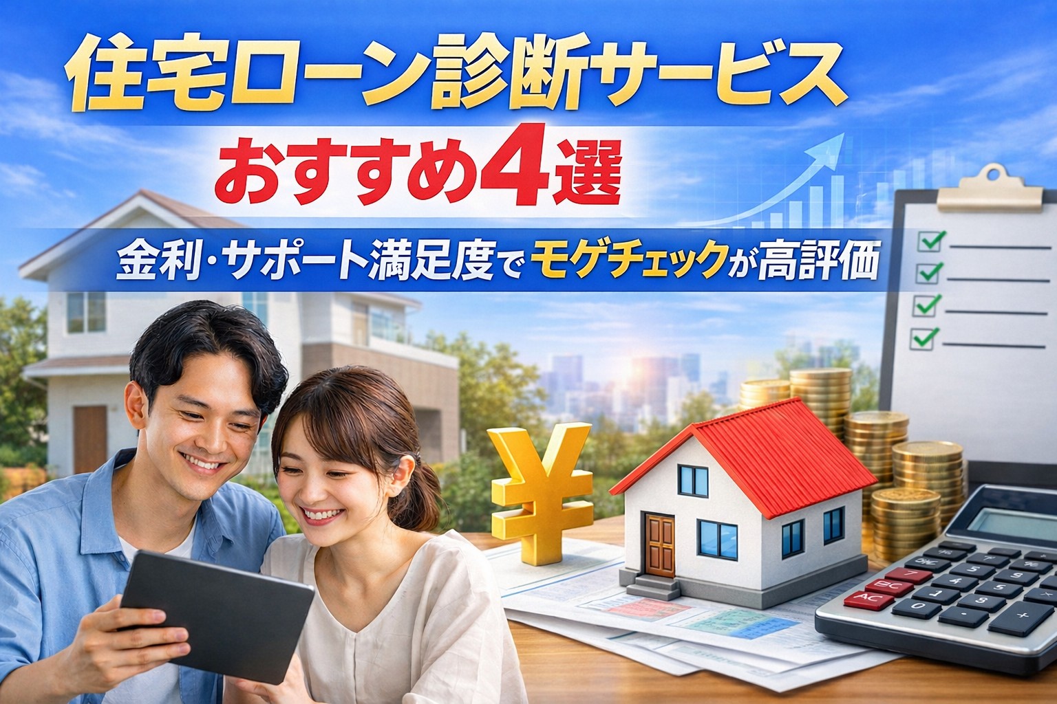 住宅ローン診断サービスおすすめ4選｜金利・サポート満足度でモゲチェックが高評価